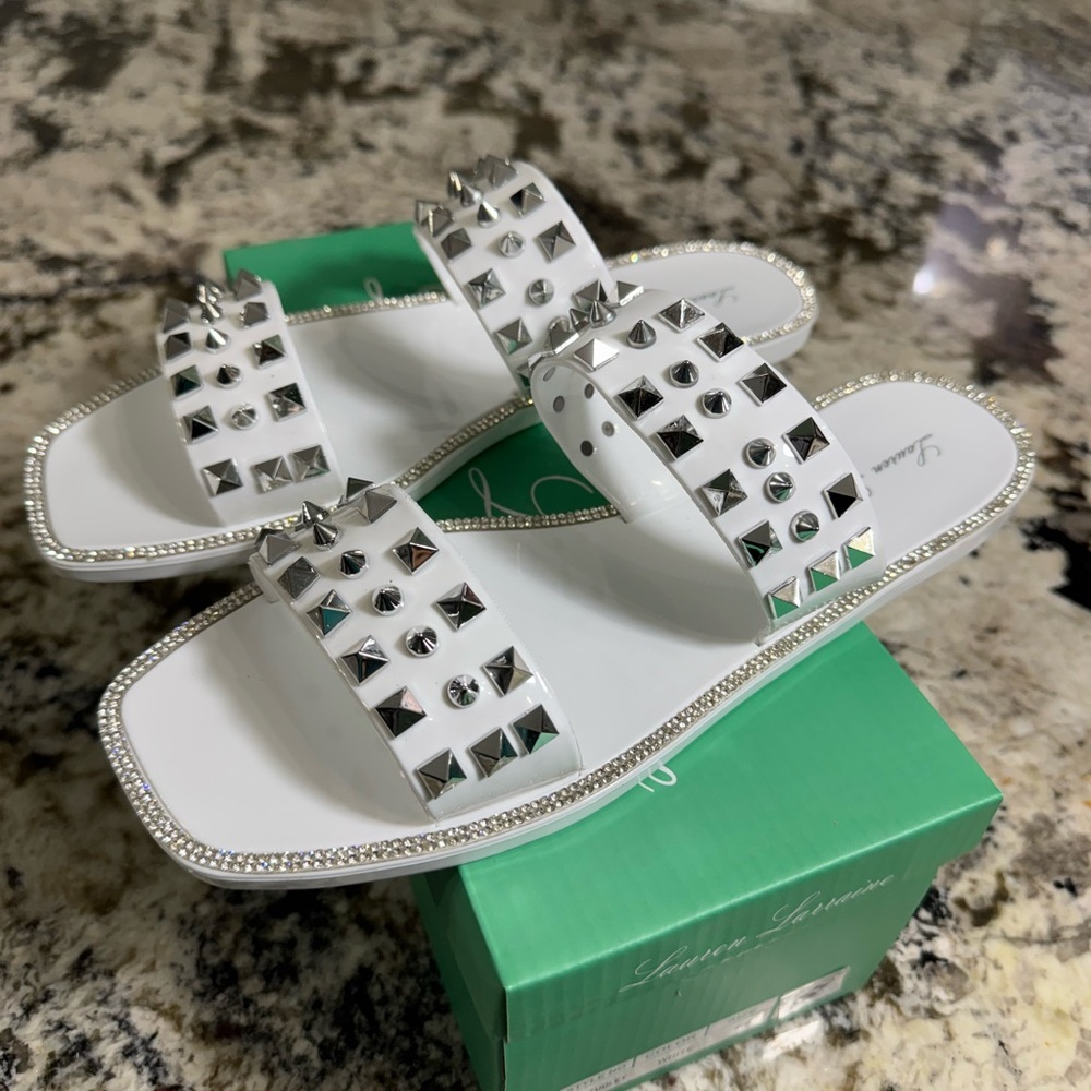 Lauren Lorraine Studded White Sandals‎